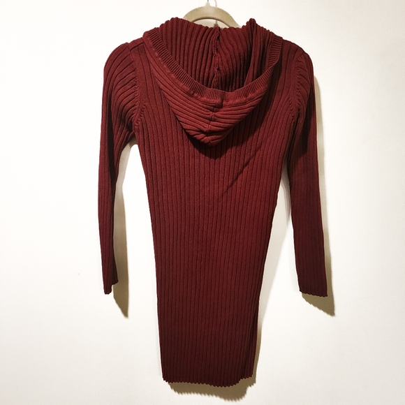 BLUE ASPHALT - Hooded Ribbed Duster Cardigan in Red, Size M - Picture 3 of 6